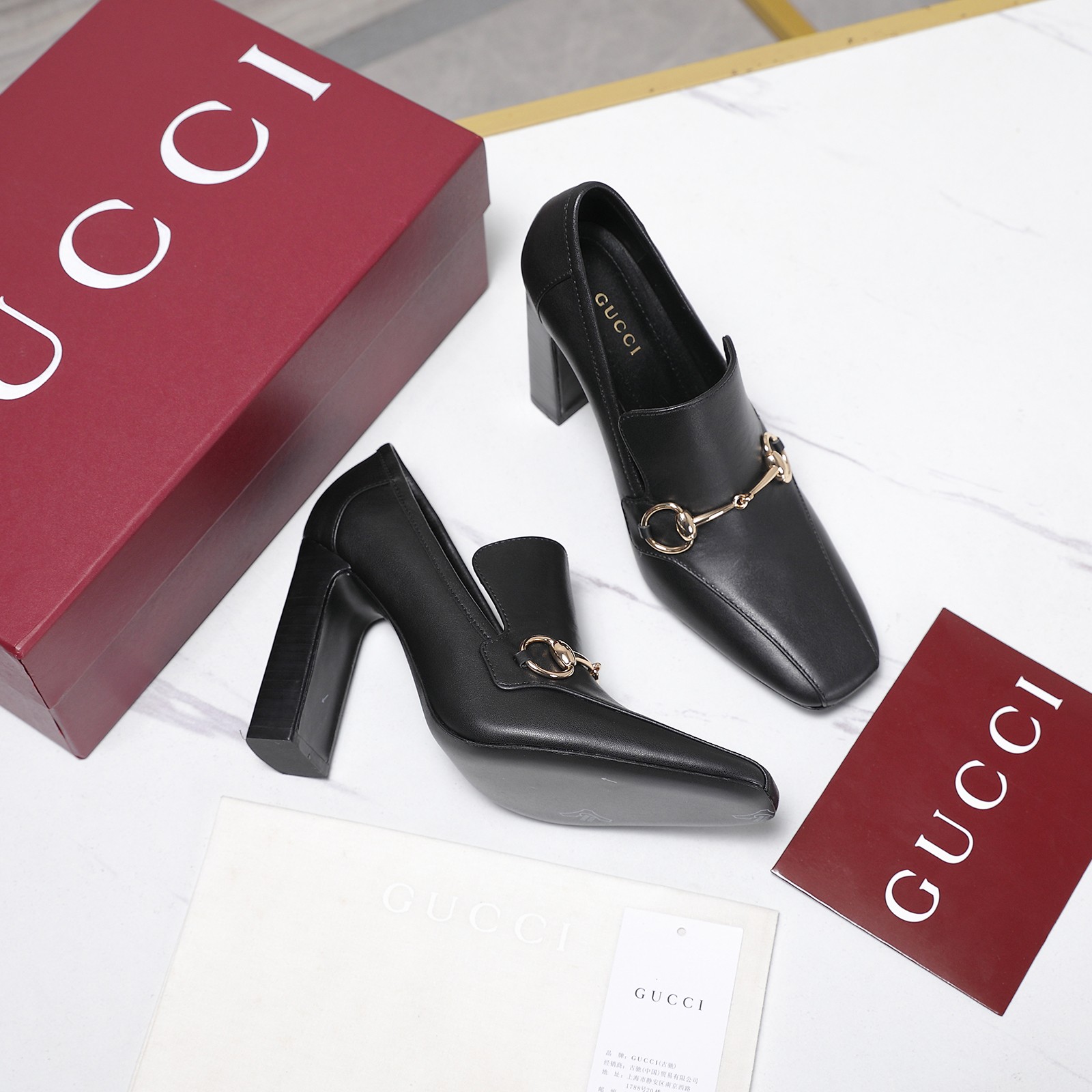 Gucci Black Horsebit Leather Block-Heel Loafer Pumps - Image 4