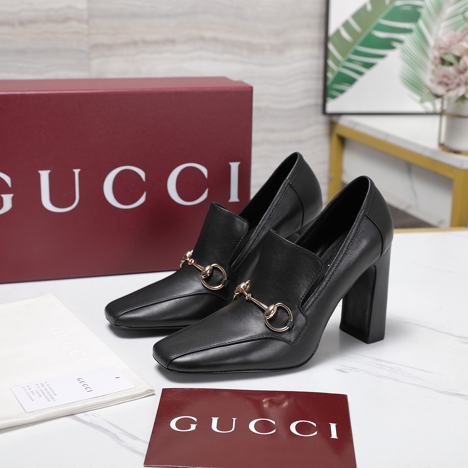 Gucci Black Horsebit Leather Block-Heel Loafer Pumps - Image 6