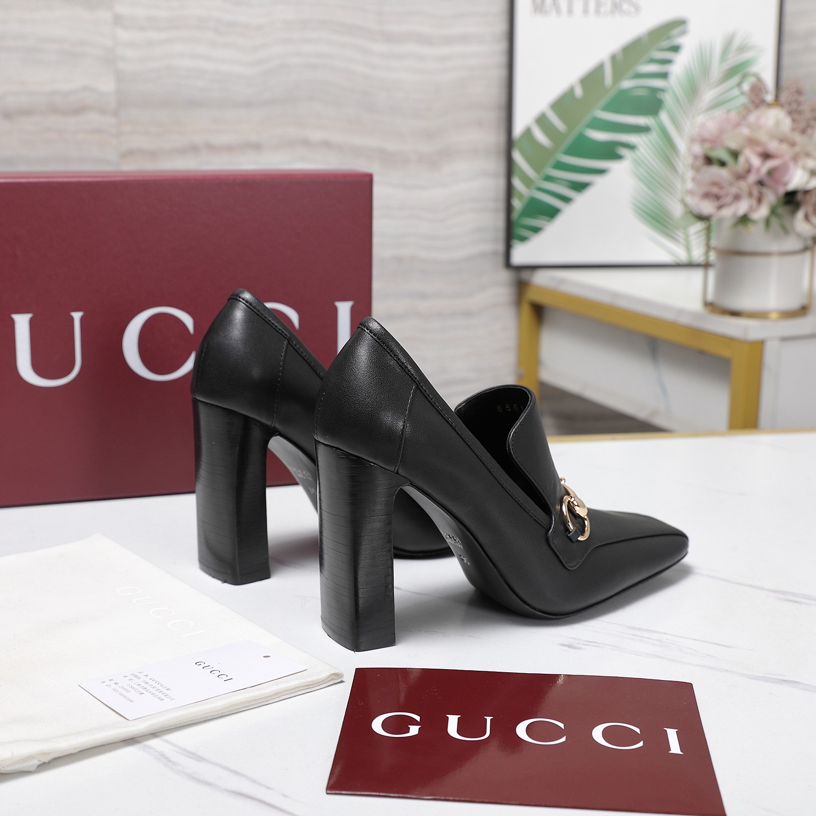 Gucci Black Horsebit Leather Block-Heel Loafer Pumps - Image 7
