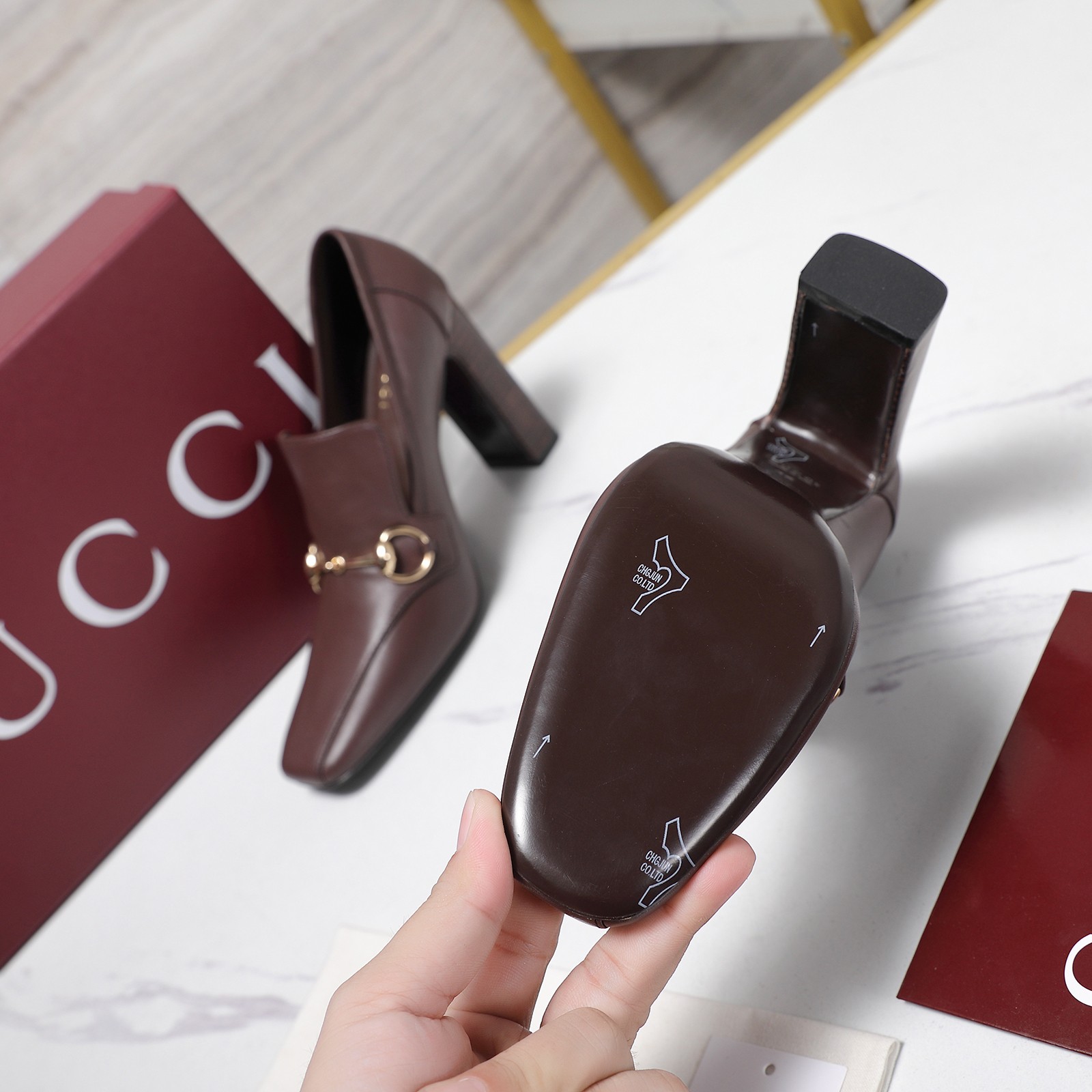 Gucci Brown Leather Horsebit Block-Heel Loafer Pumps - Image 4