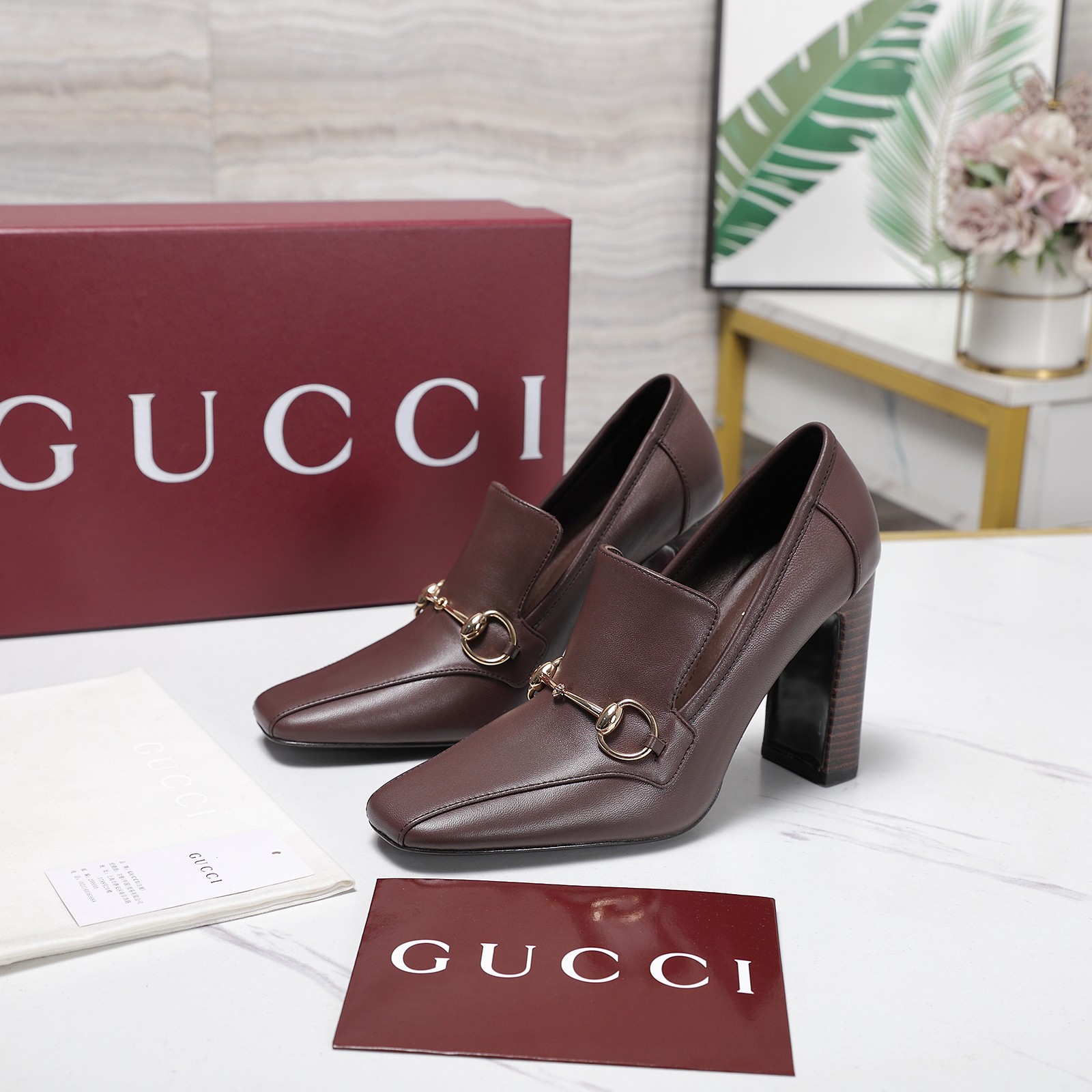 Gucci Brown Leather Horsebit Block-Heel Loafer Pumps - Image 5