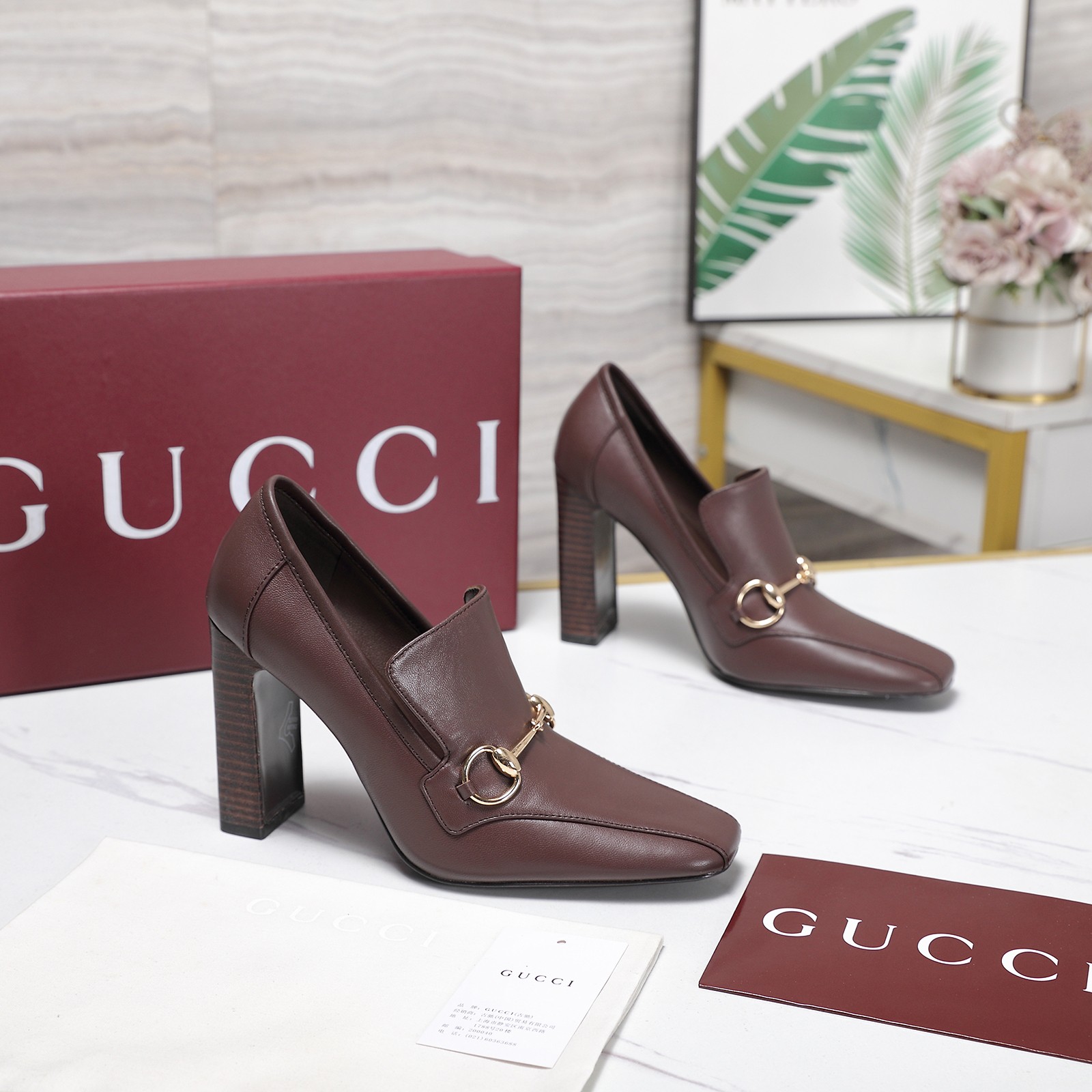 Gucci Brown Leather Horsebit Block-Heel Loafer Pumps - Image 7