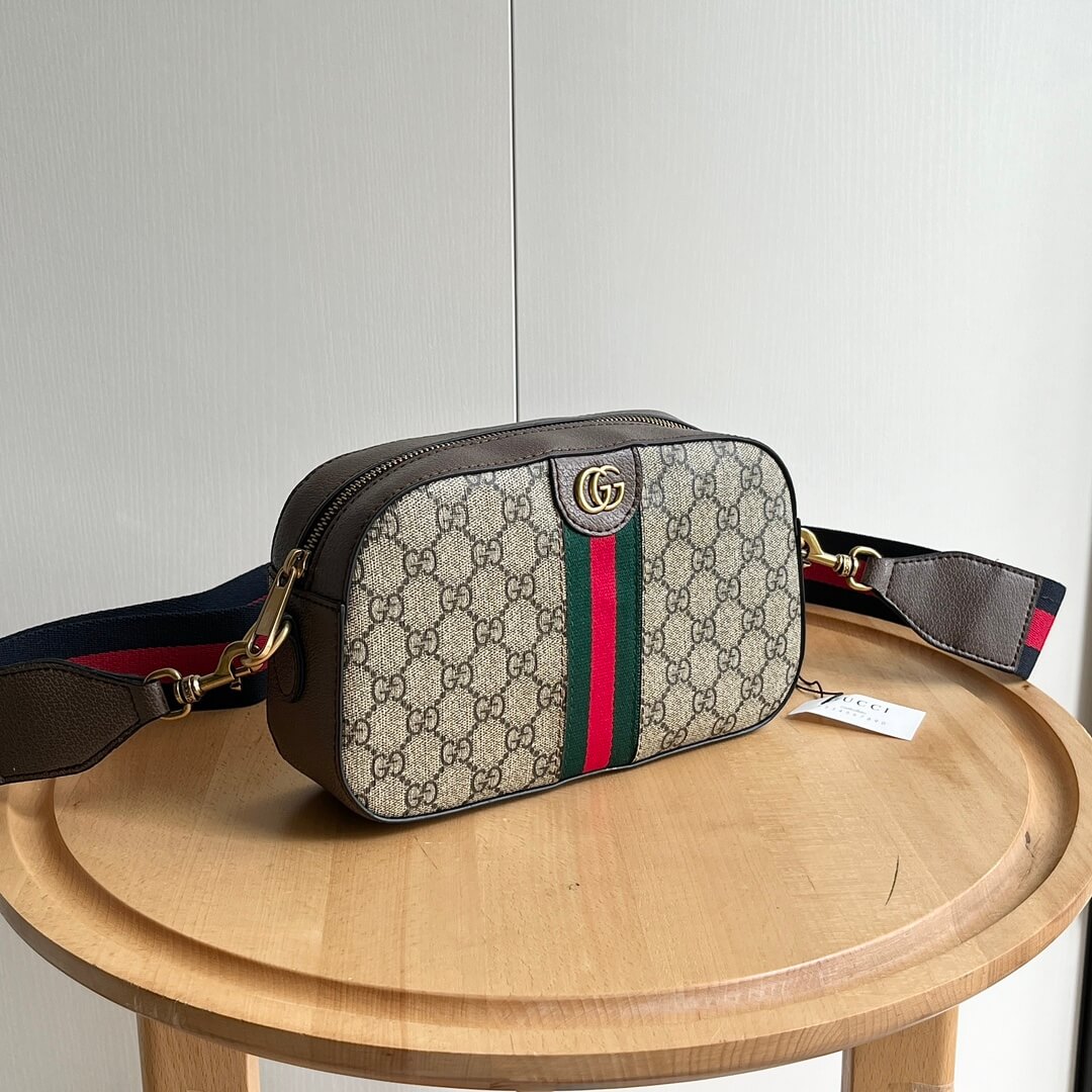 Gucci Ophidia Small Crossbody Camera Bag Beige Ebony GG Canvas with Web Stripe - Image 2