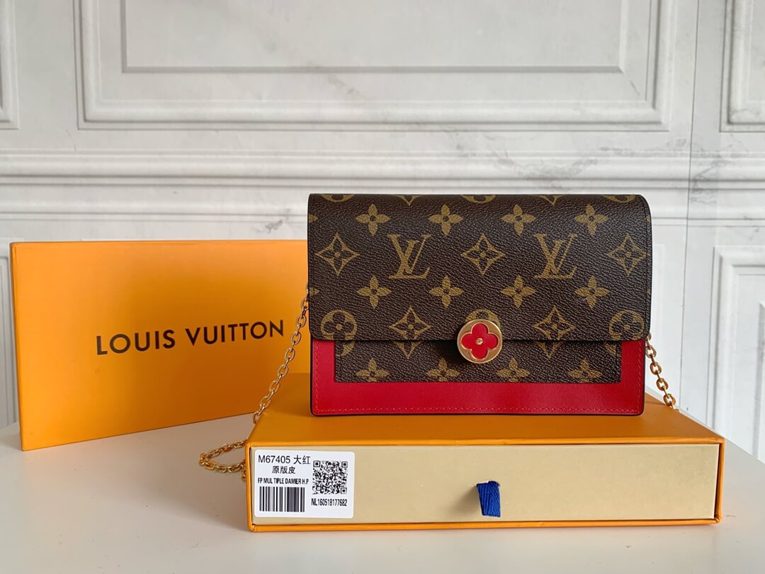 Louis Vuitton Flore Chain Wallet Monogram Canvas Coquelicot Red Crossbody Bag