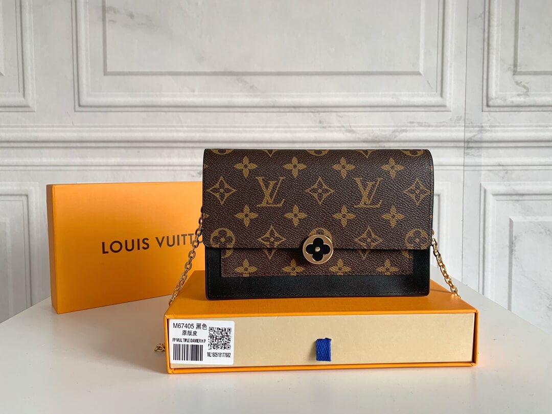 Louis Vuitton Monogram Canvas Flore Chain Wallet Noir.
