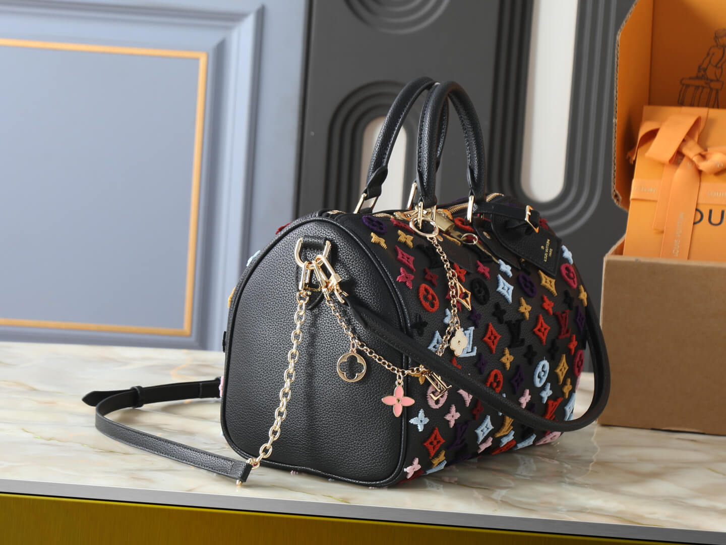 Louis Vuitton Speedy Bandoulière 30 Multicolor Monogram Embroidered Handbag – Black - Image 3
