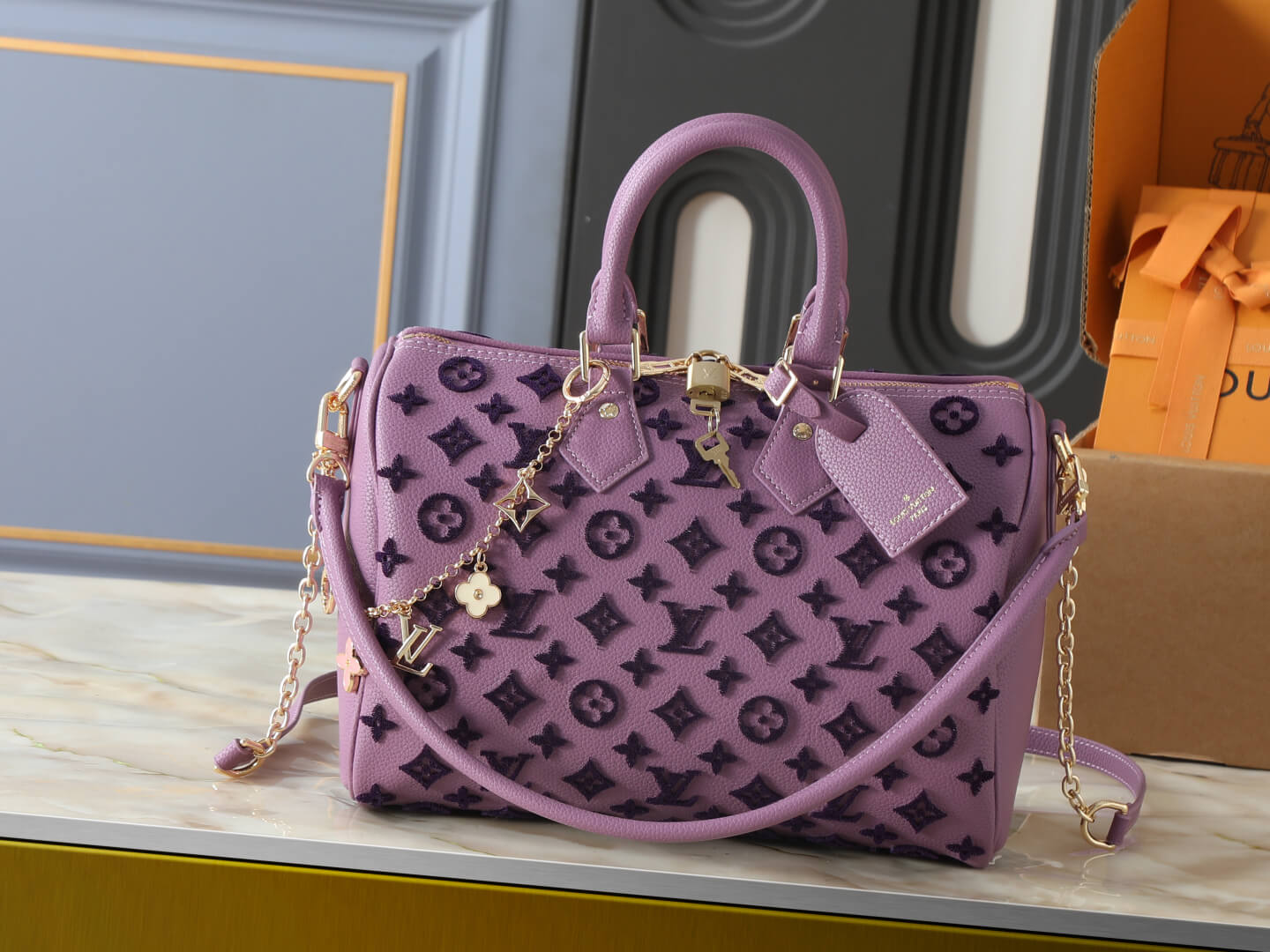 Louis Vuitton Speedy Bandoulière 30 Tufted Monogram Leather Handbag – Purple