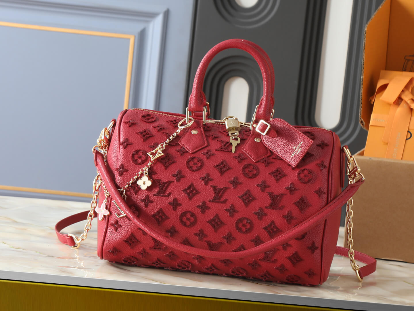 Louis Vuitton Speedy Bandoulière 30 Tufted Monogram Leather Handbag – Red
