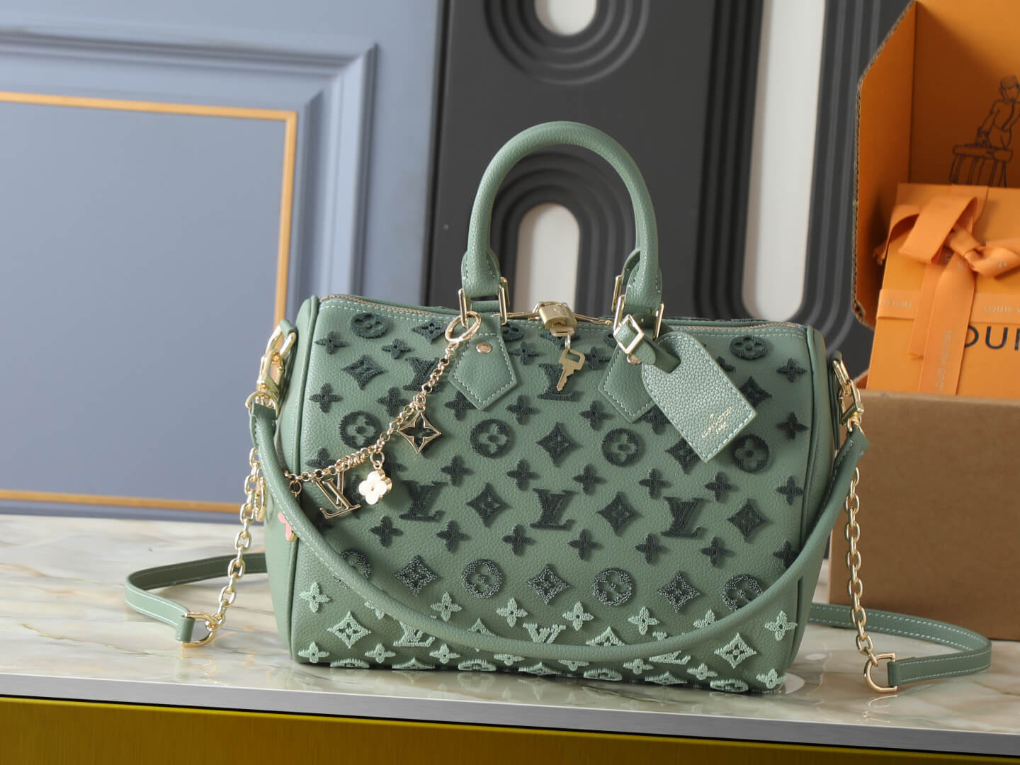 Louis Vuitton Speedy Bandoulière 30 Tufted Monogram Leather Handbag – Sage Green