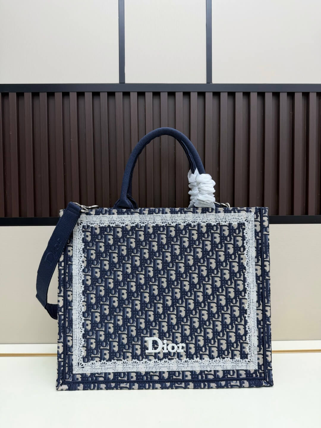 Dior Medium Book Tote with Strap – Black Raffia-Effect Cannage Embroidery