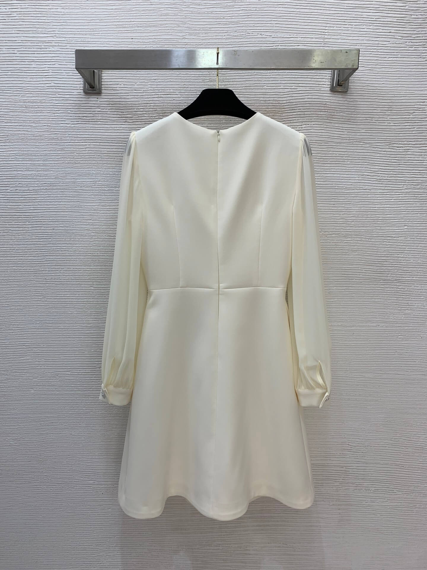 Miu Miu Crystal and Pearl Embellished Sheer Long-Sleeve Mini Dress - Image 4