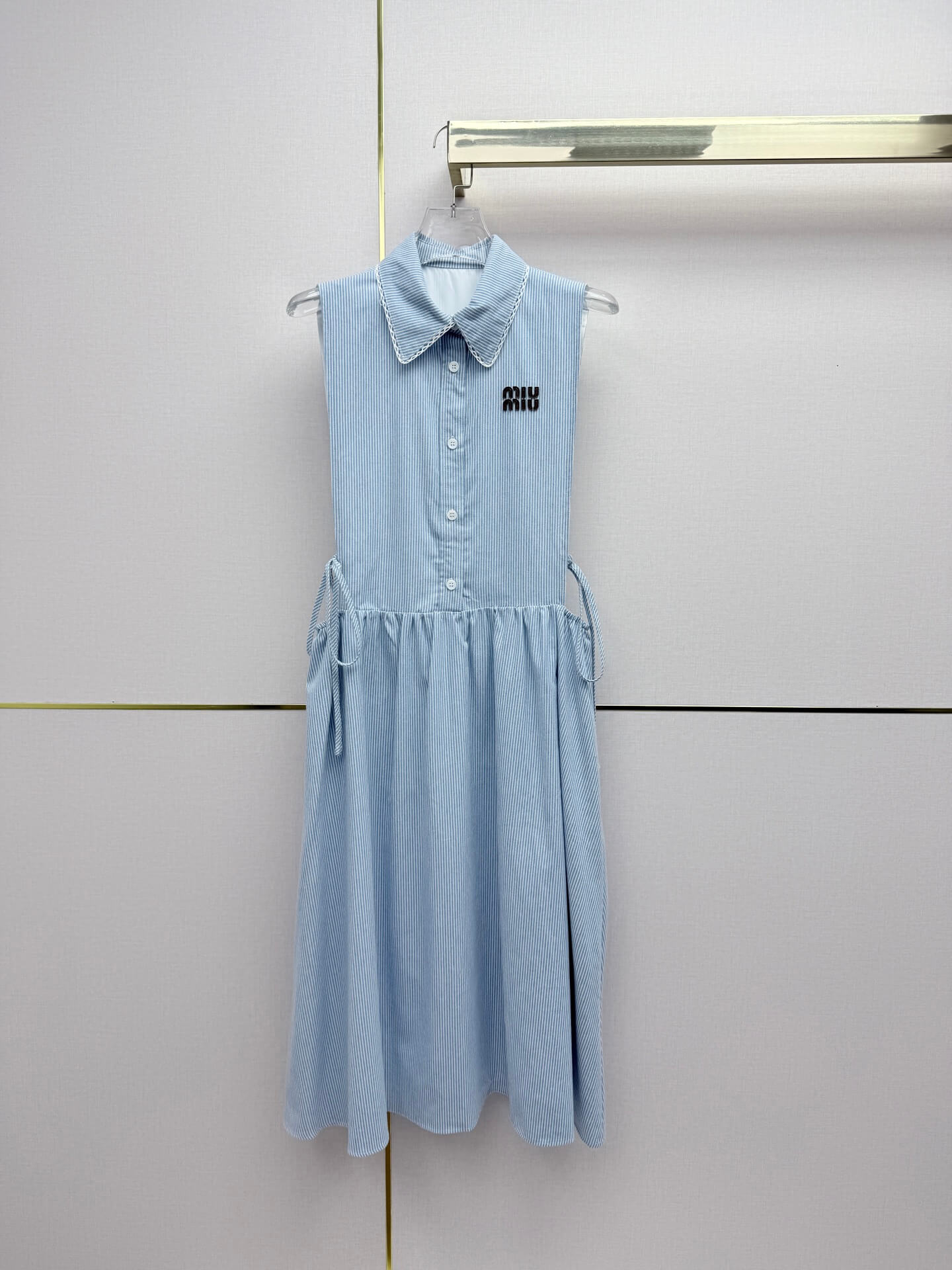 Miu Miu Sleeveless Embroidered Collar Poplin Midi Dress. - Image 2