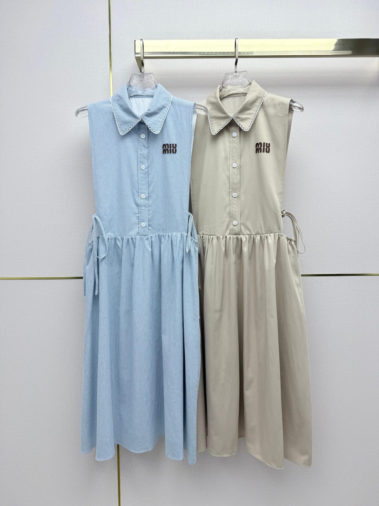 Miu Miu Sleeveless Embroidered Collar Poplin Midi Dress. - Image 4