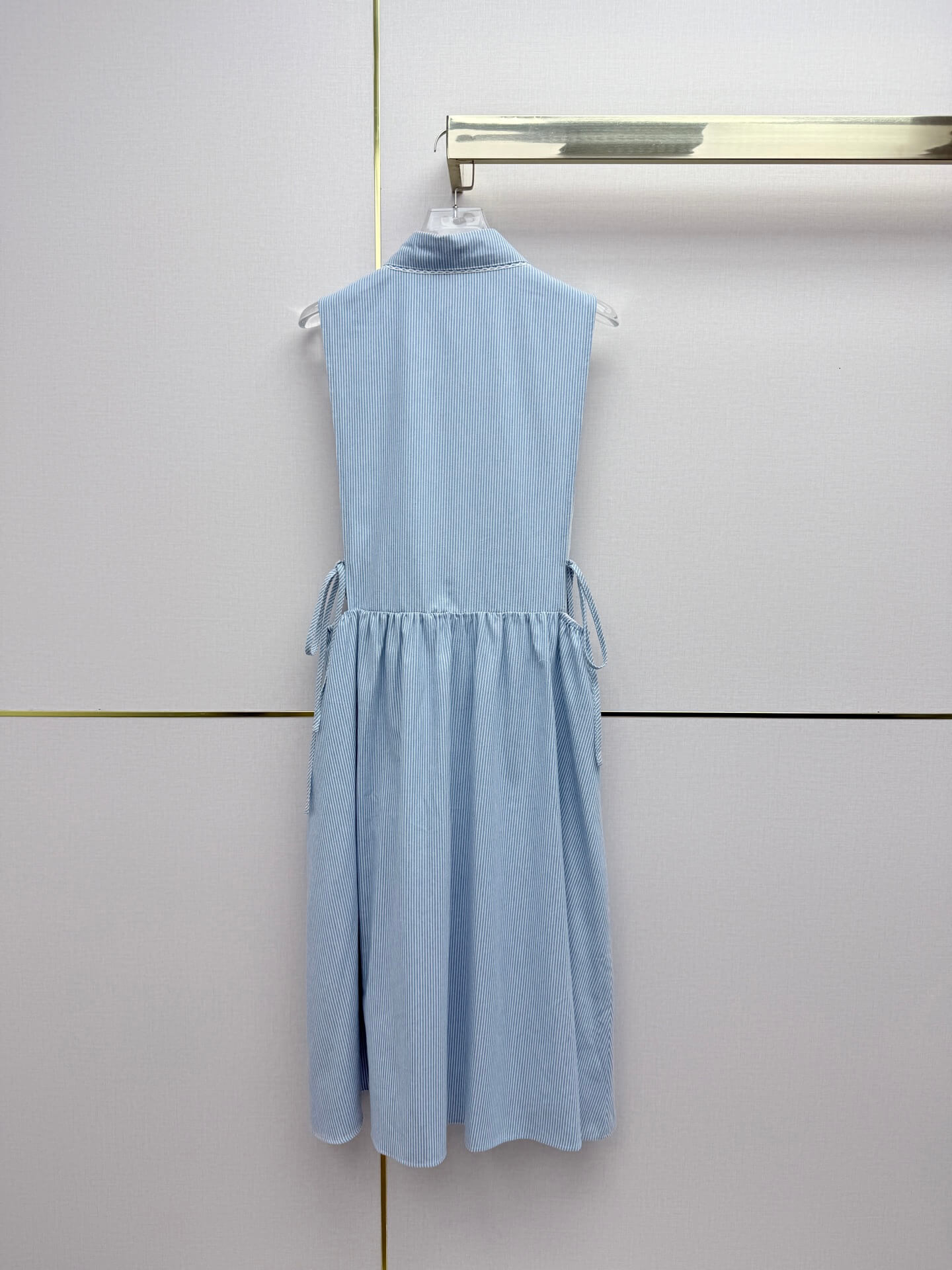 Miu Miu Sleeveless Embroidered Collar Poplin Midi Dress. - Image 9