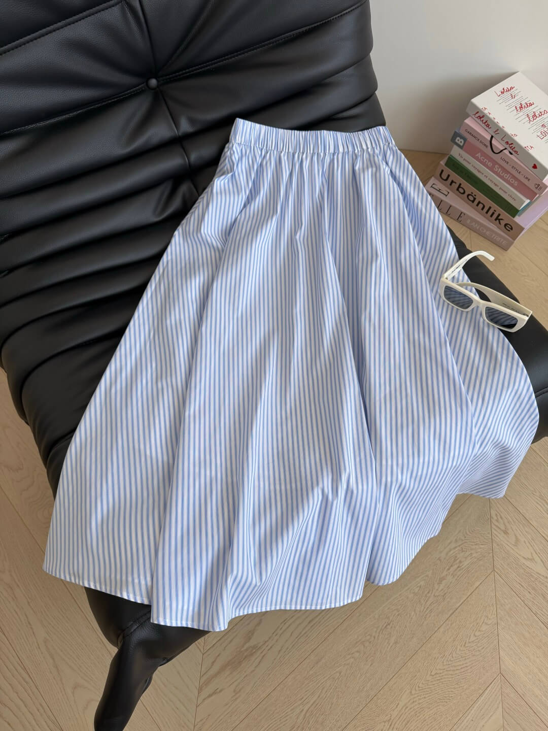 Miu Miu Striped Cotton Front-Tie Sleeveless Top and Midi Skirt Two-Piece Set - Image 6