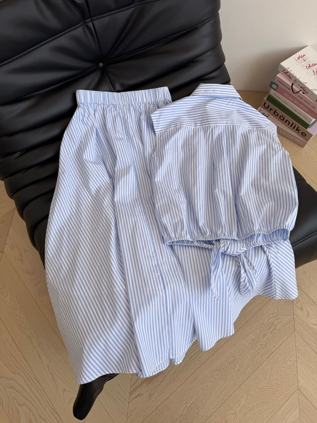 Miu Miu Striped Cotton Front-Tie Sleeveless Top and Midi Skirt Two-Piece Set - Image 7