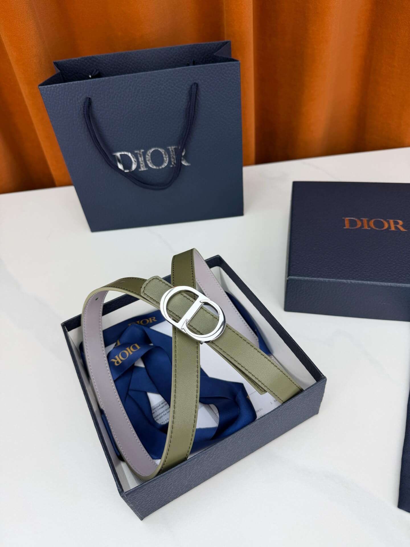 Dior Reversible CD Icon Belt – Khaki & Grey Smooth Calfskin