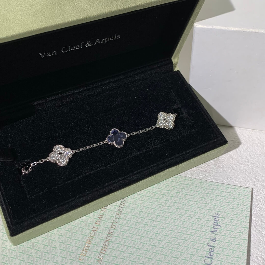 Van Cleef & Arpels Vintage Alhambra 5 Motif Bracelet – Black Onyx & Diamond Style