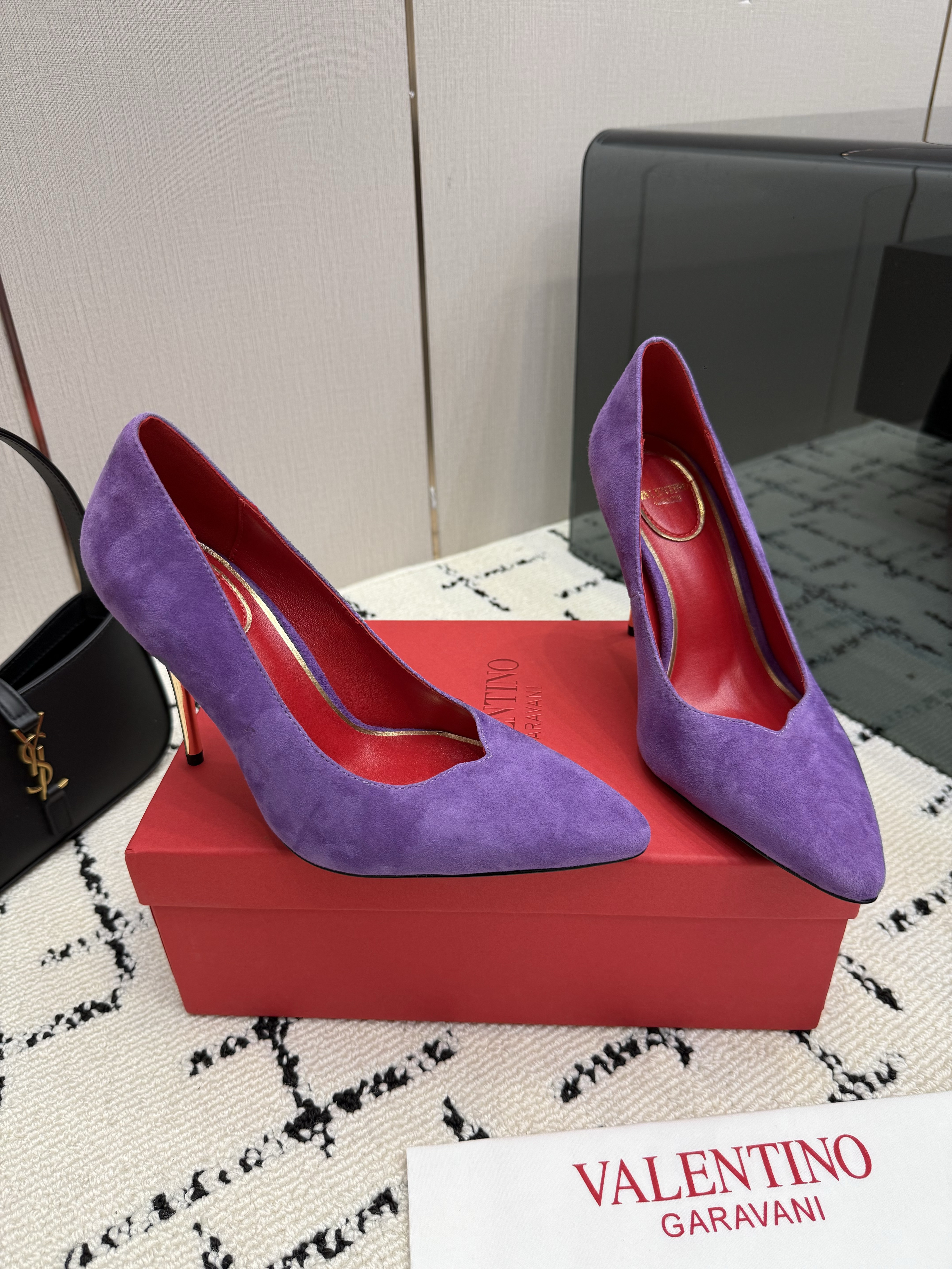 Valentino Garavani Purple Suede Metallic-Heel Pumps