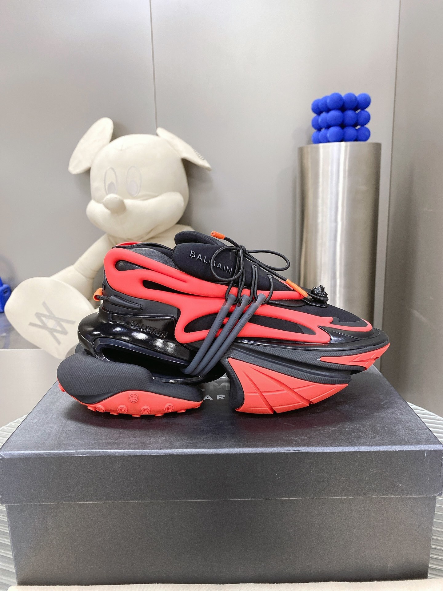 Balmain Unicorn Low-Top Black & Red Sneakers
