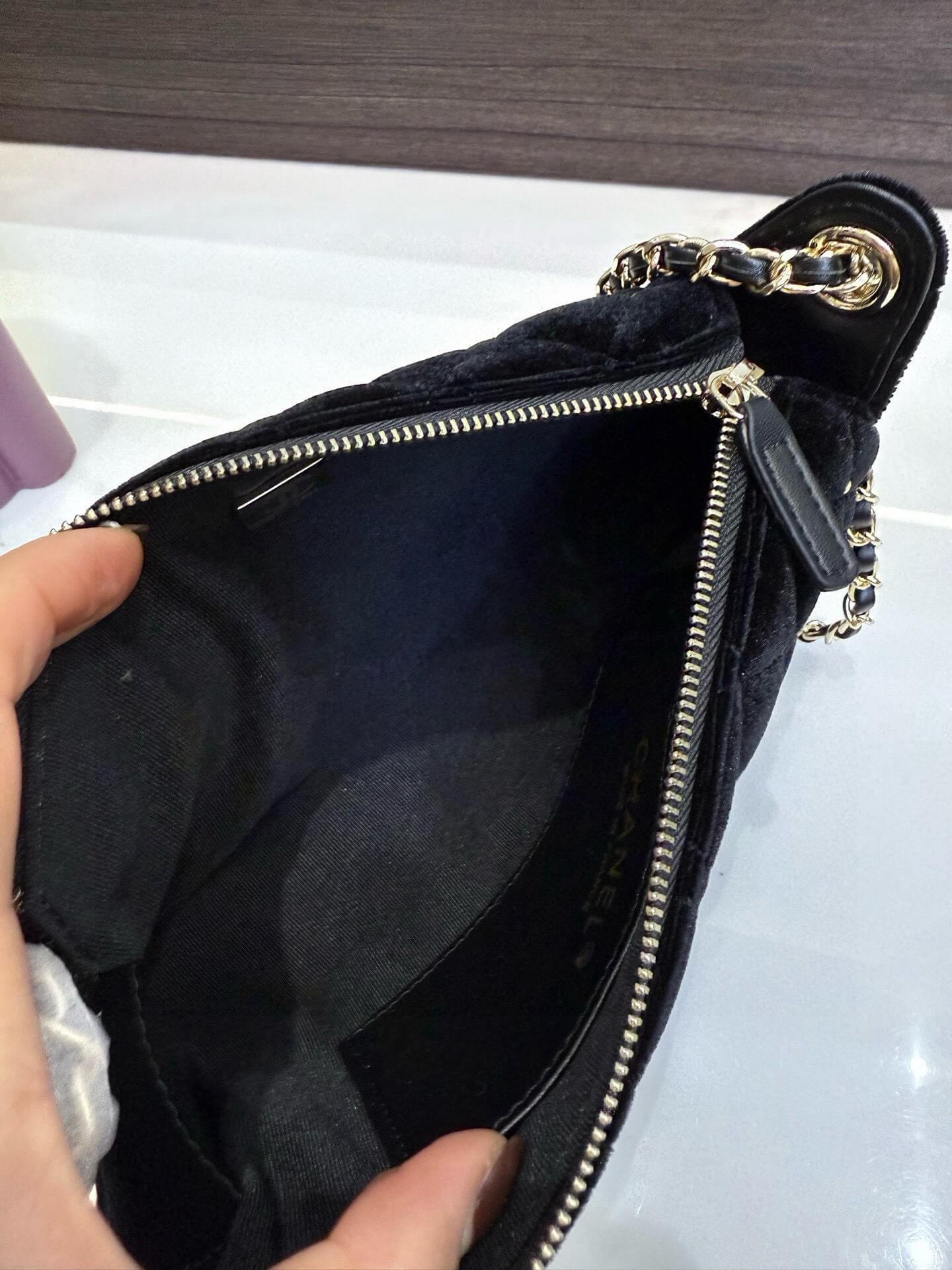 Chanel Quilted Black Velvet Studded Mini Clutch Chain Bag. - Image 8