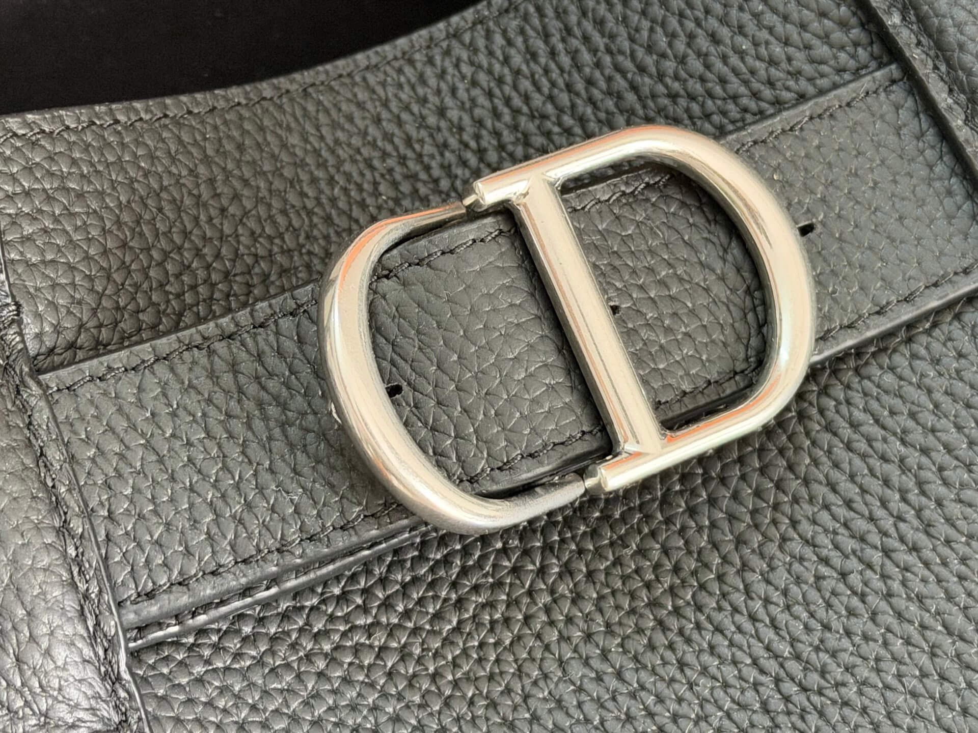Dior Normandie Tote Bag Black Grained Calfskin with Silver CD Buckle Detail - Image 5