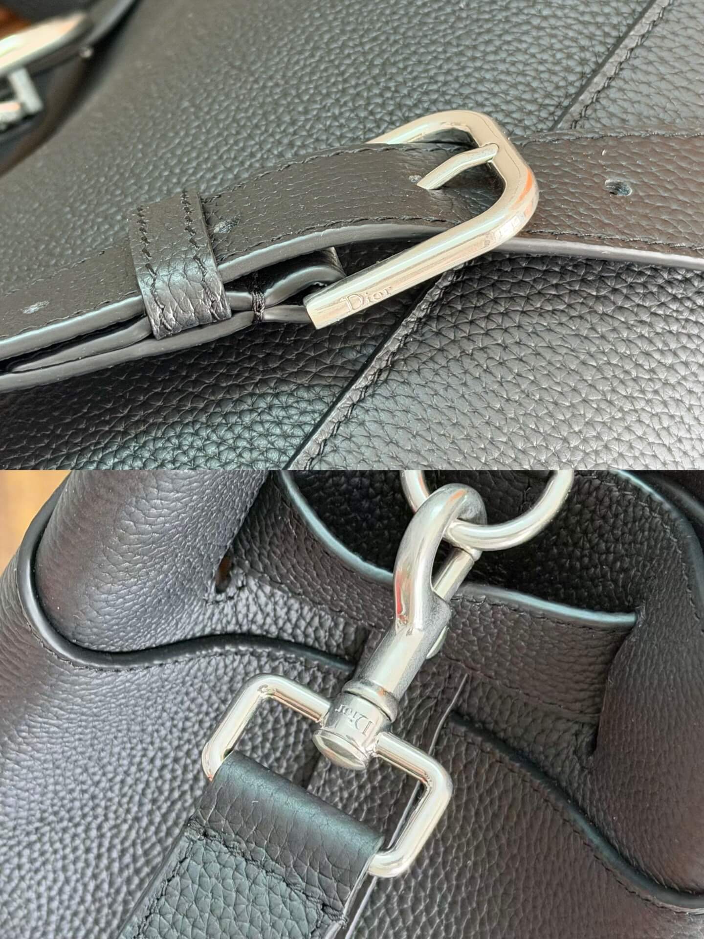 Dior Normandie Tote Bag Black Grained Calfskin with Silver CD Buckle Detail - Image 6