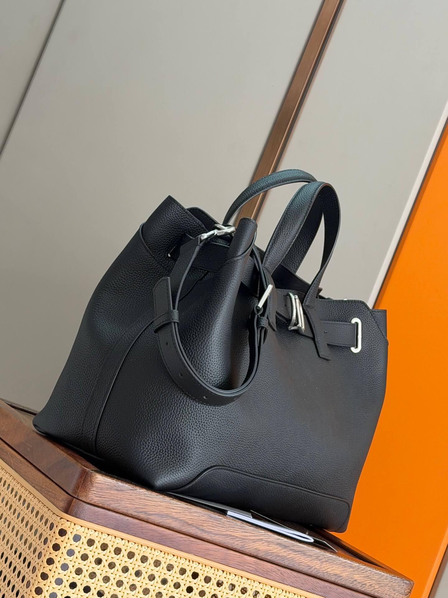 Dior Normandie Tote Bag Black Grained Calfskin with Silver CD Buckle Detail - Image 3