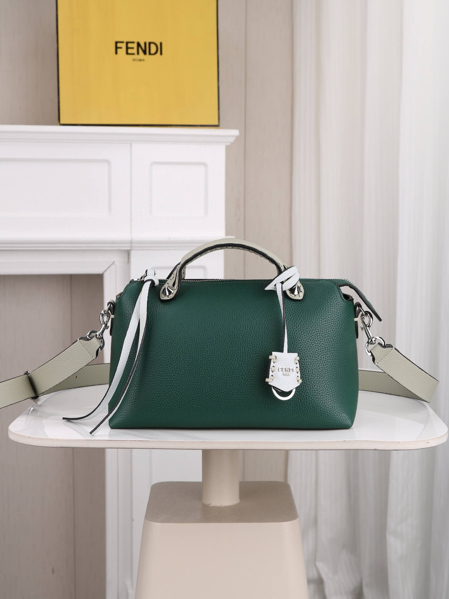 Fendi By The Way Selleria Medium Leather Boston Bag in Emerald Green