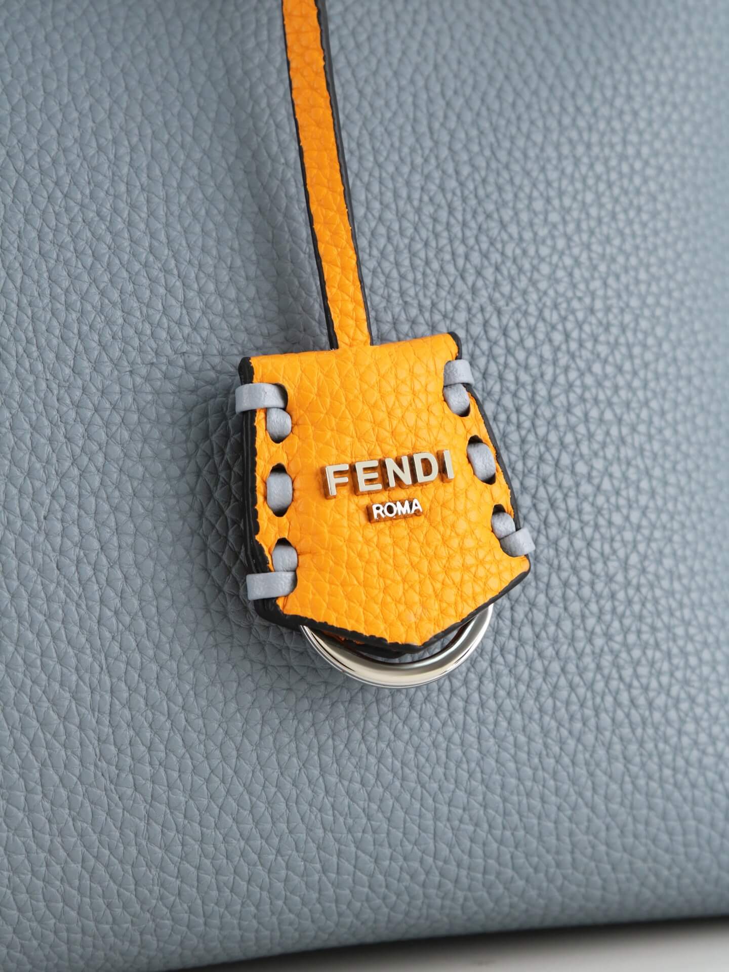 Fendi By The Way Selleria Medium Leather Boston Bag in Steel Blue with Orange Trim - Image 5