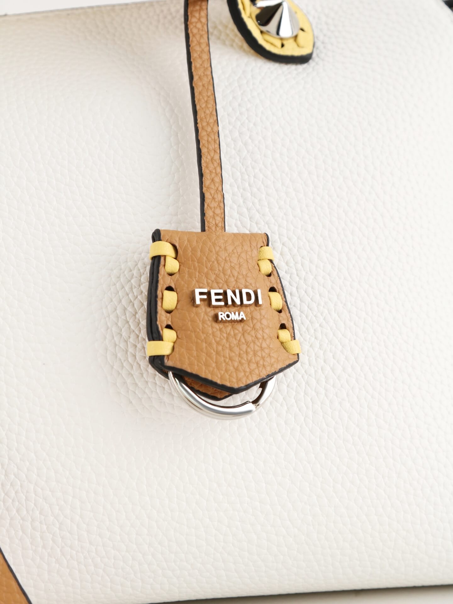 Fendi By The Way Selleria Medium Leather Boston Bag in White and Yellow Trim. - Image 5