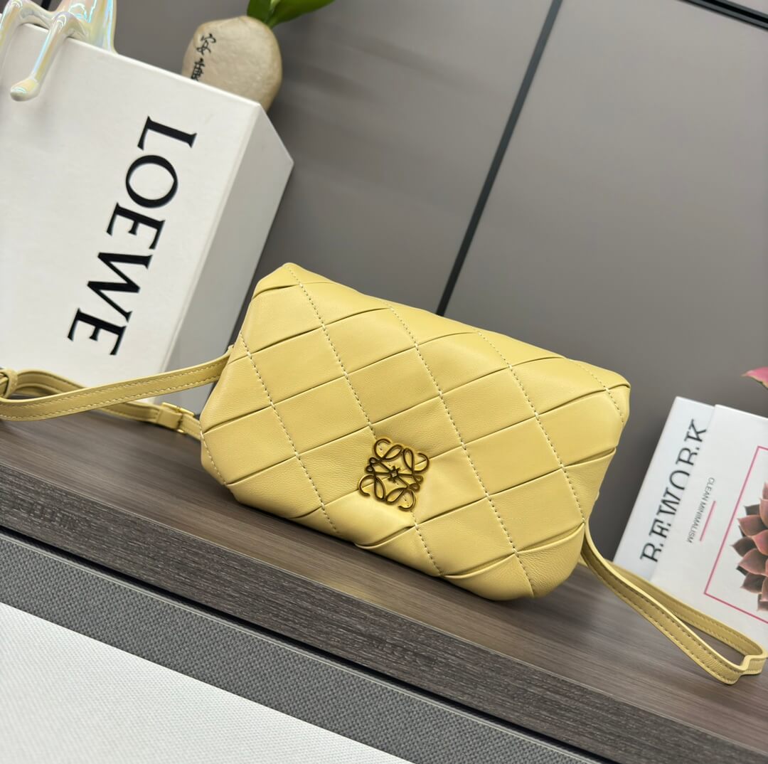 Loewe Goya Puffer Bag Yellow Quilted Nappa Leather Shoulder Bag