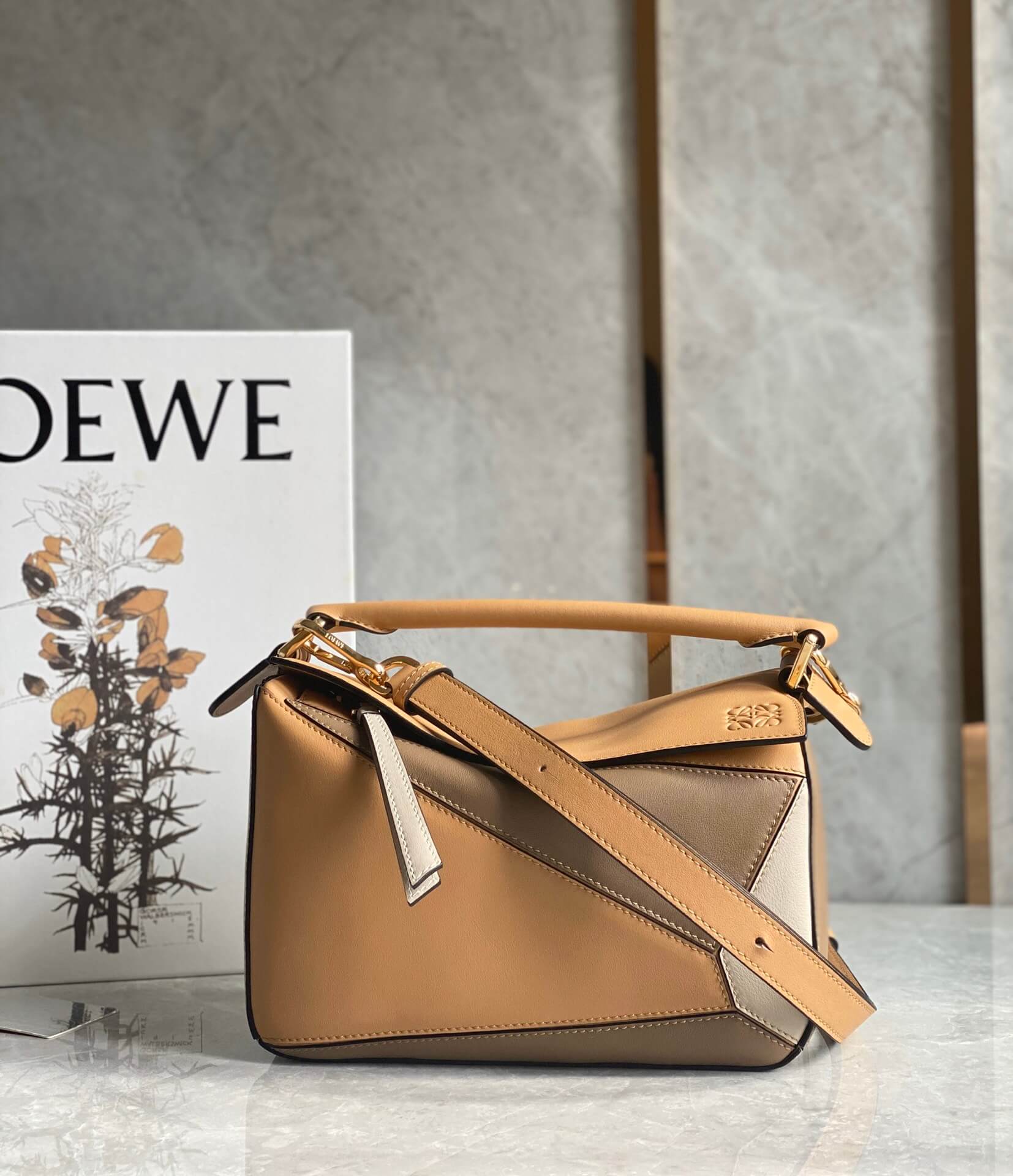 Loewe Puzzle Bag Warm Desert Brown Multitone Satin Calfskin Geometric Crossbody