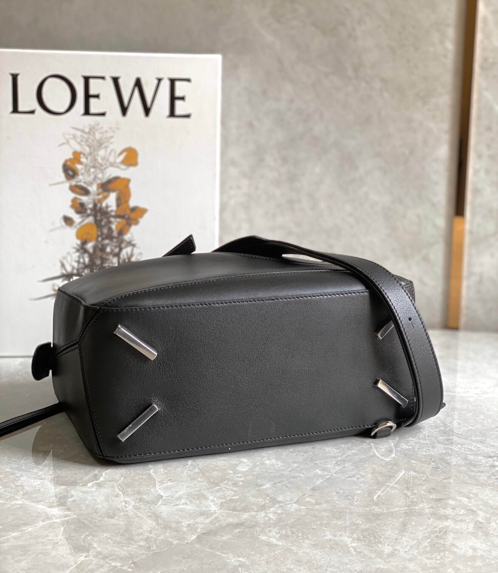 Loewe Puzzle Bag Black Satin Calfskin Geometric Leather Crossbody - Image 4