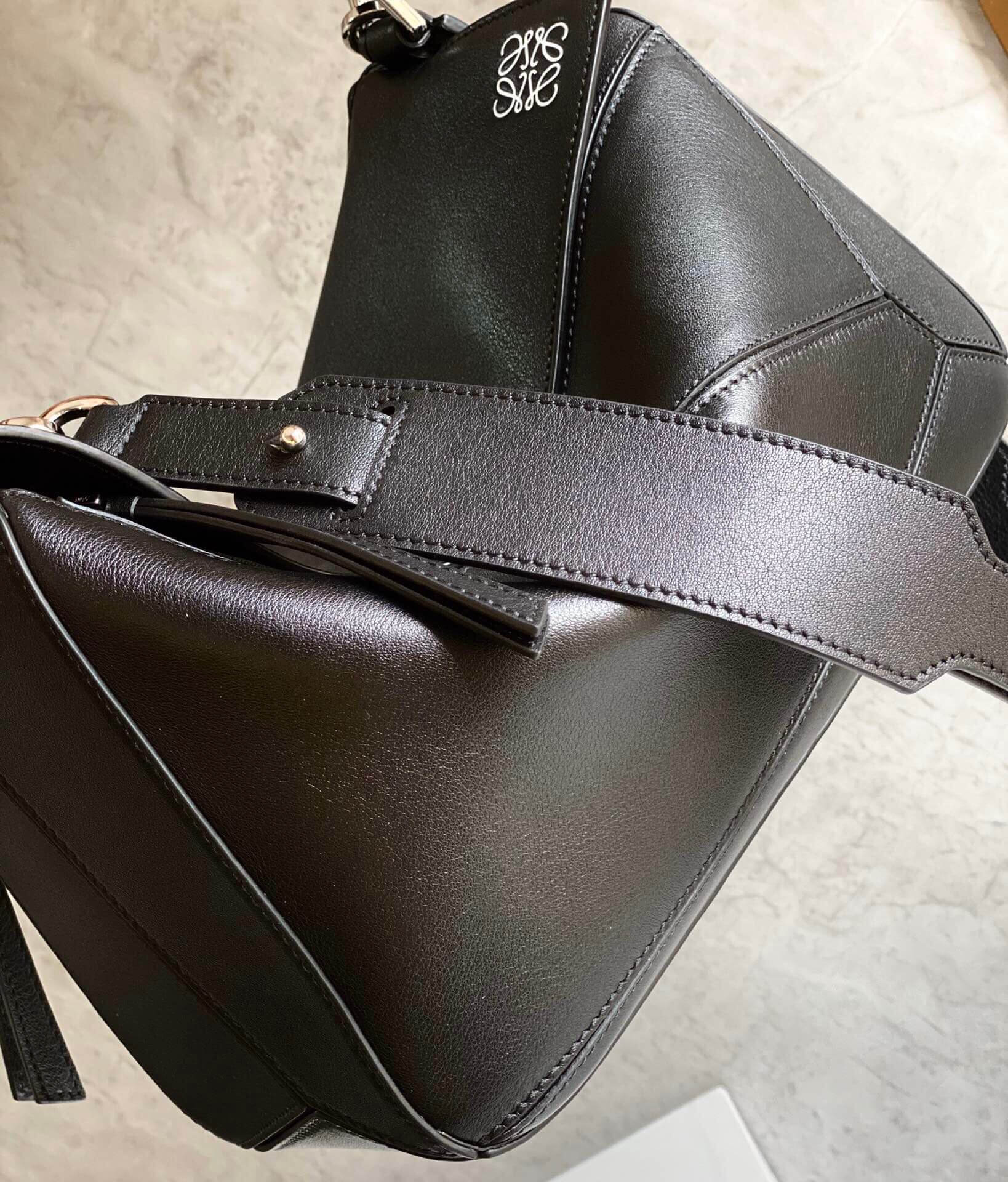 Loewe Puzzle Bag Black Satin Calfskin Geometric Leather Crossbody - Image 7