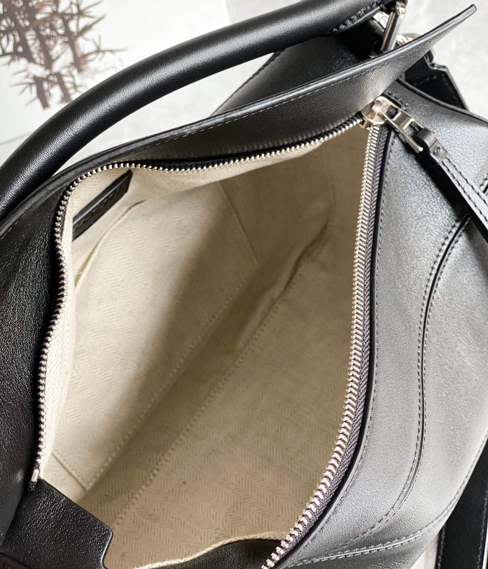 Loewe Puzzle Bag Black Satin Calfskin Geometric Leather Crossbody - Image 8