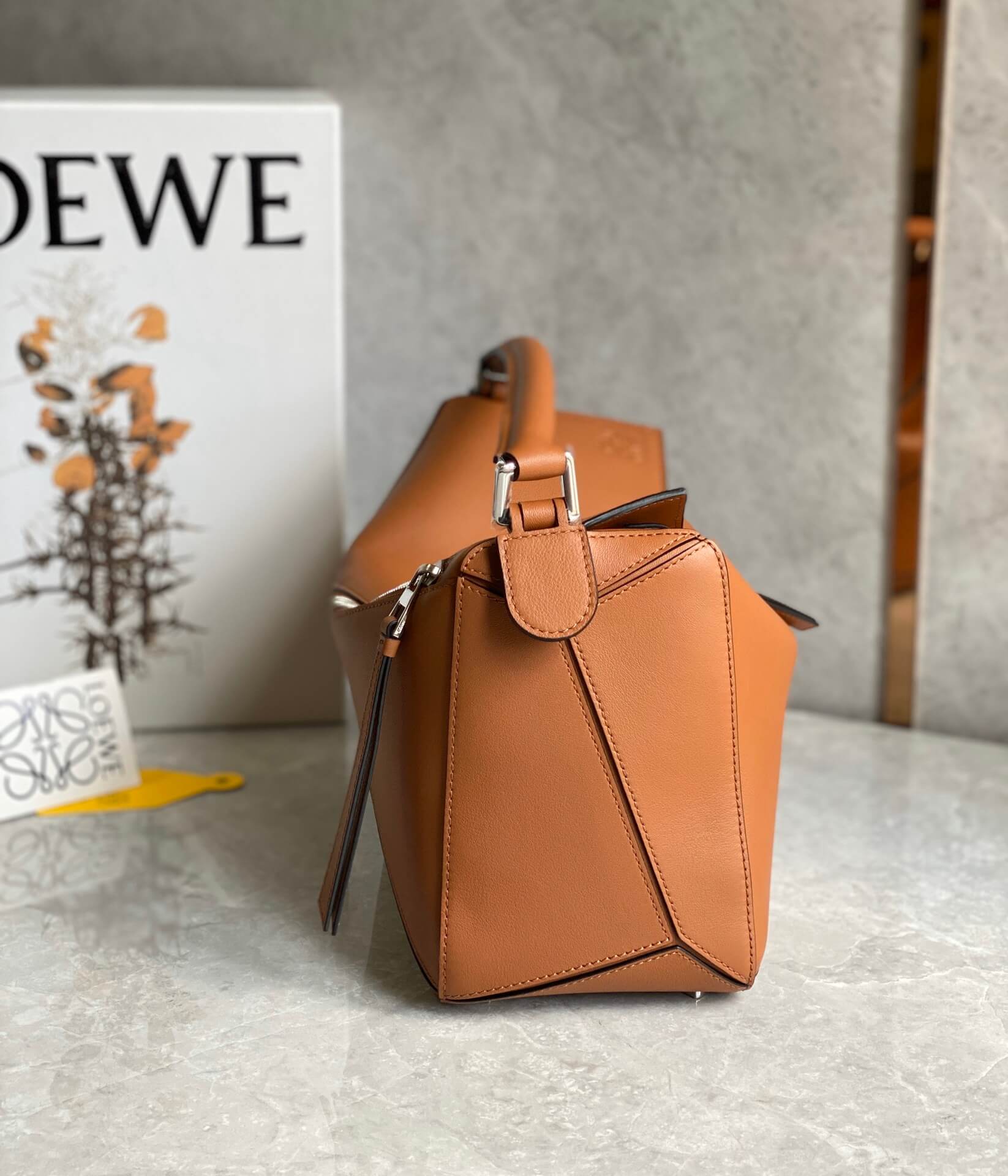 Loewe Puzzle Bag Tan Satin Calfskin Geometric Leather Crossbody - Image 7