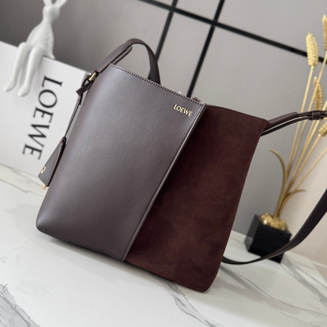 Loewe Pebble Bucket Bag Brown Calfskin and Suede Shoulder Bag