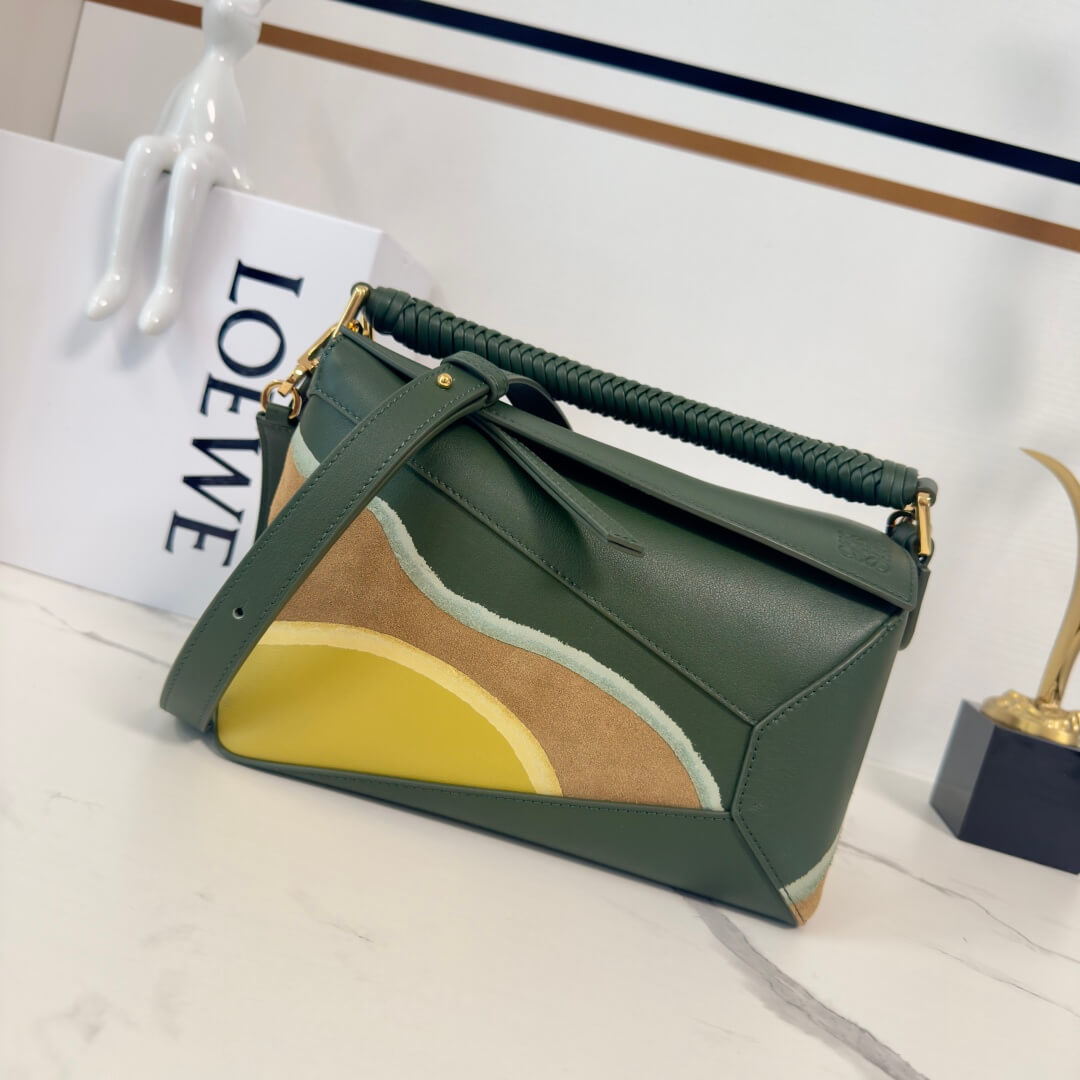 Loewe Puzzle Bag Small Colorblock Leather Crossbody in Sand, Cream and Beige