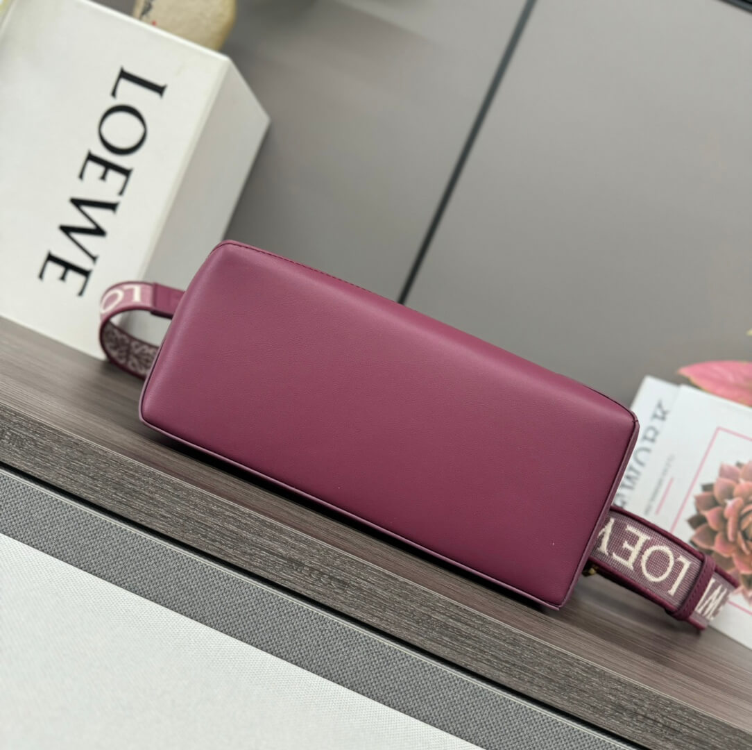 Loewe Puzzle Bag Small Burgundy Leather Crossbody with Jacquard Logo Strap - Image 4
