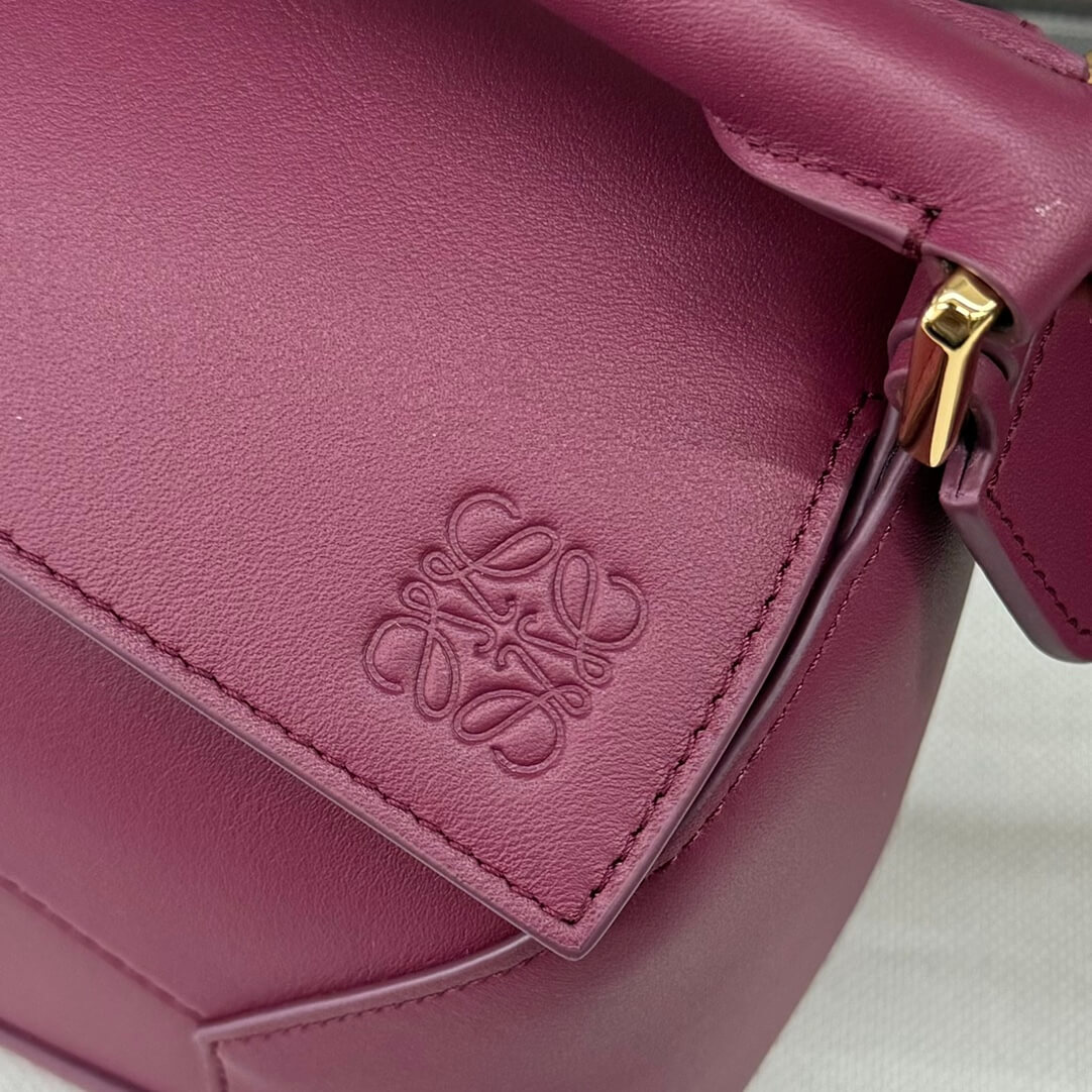 Loewe Puzzle Bag Small Burgundy Leather Crossbody with Jacquard Logo Strap - Image 5