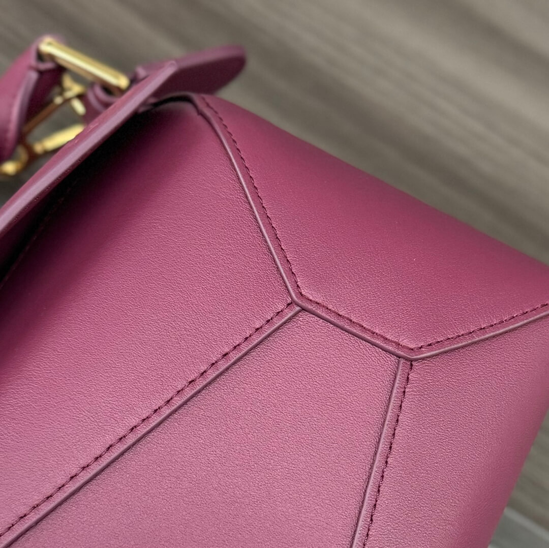 Loewe Puzzle Bag Small Burgundy Leather Crossbody with Jacquard Logo Strap - Image 6