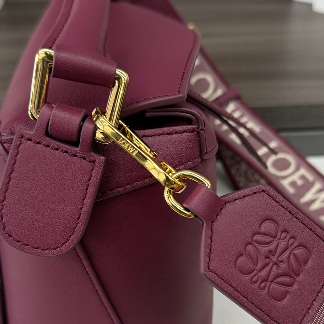 Loewe Puzzle Bag Small Burgundy Leather Crossbody with Jacquard Logo Strap - Image 7