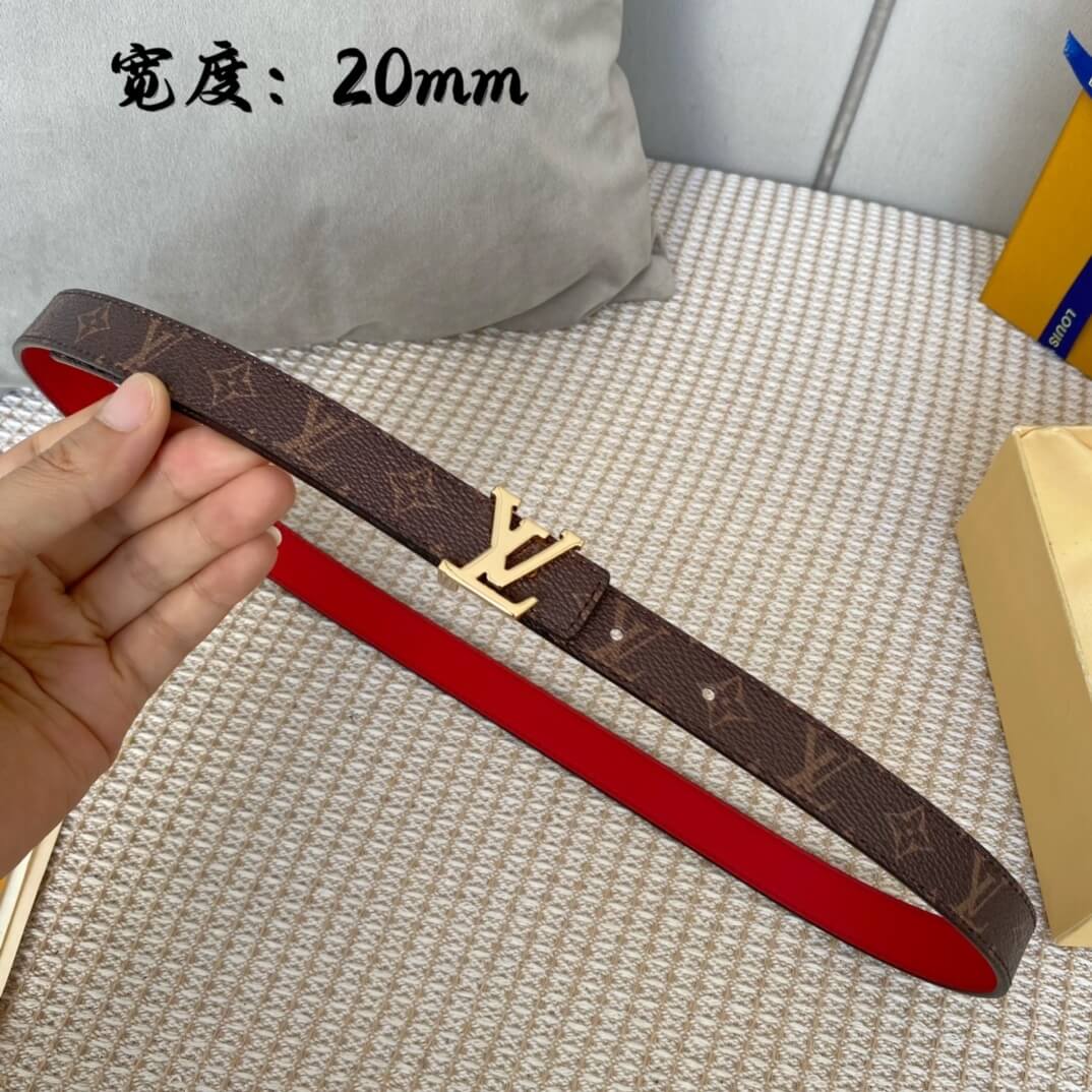Louis Vuitton LV Iconic 20mm Reversible Monogram Canvas Belt Brown Red with Gold Buckle