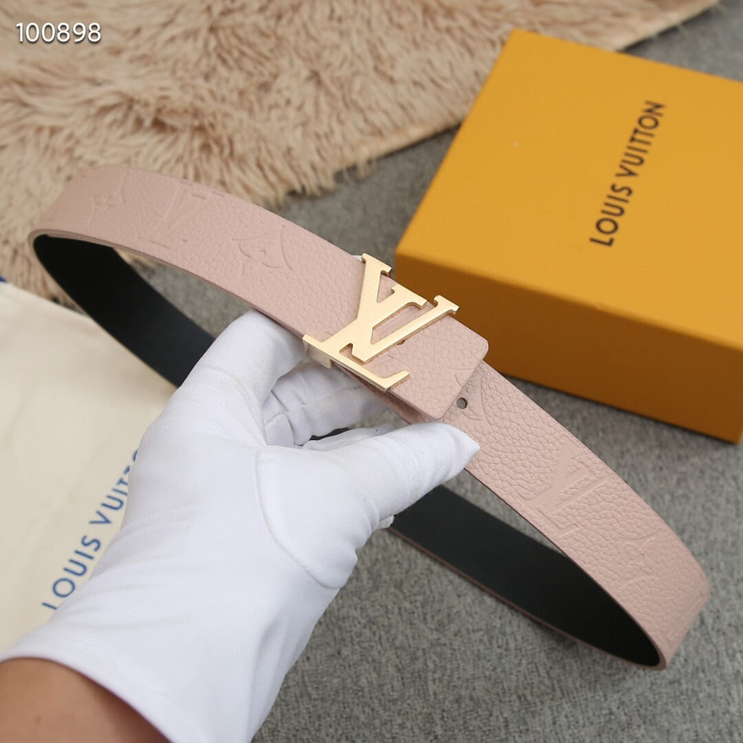 Louis Vuitton LV Initiales 30mm Reversible Monogram Empreinte Leather Belt Pink with Gold Buckle