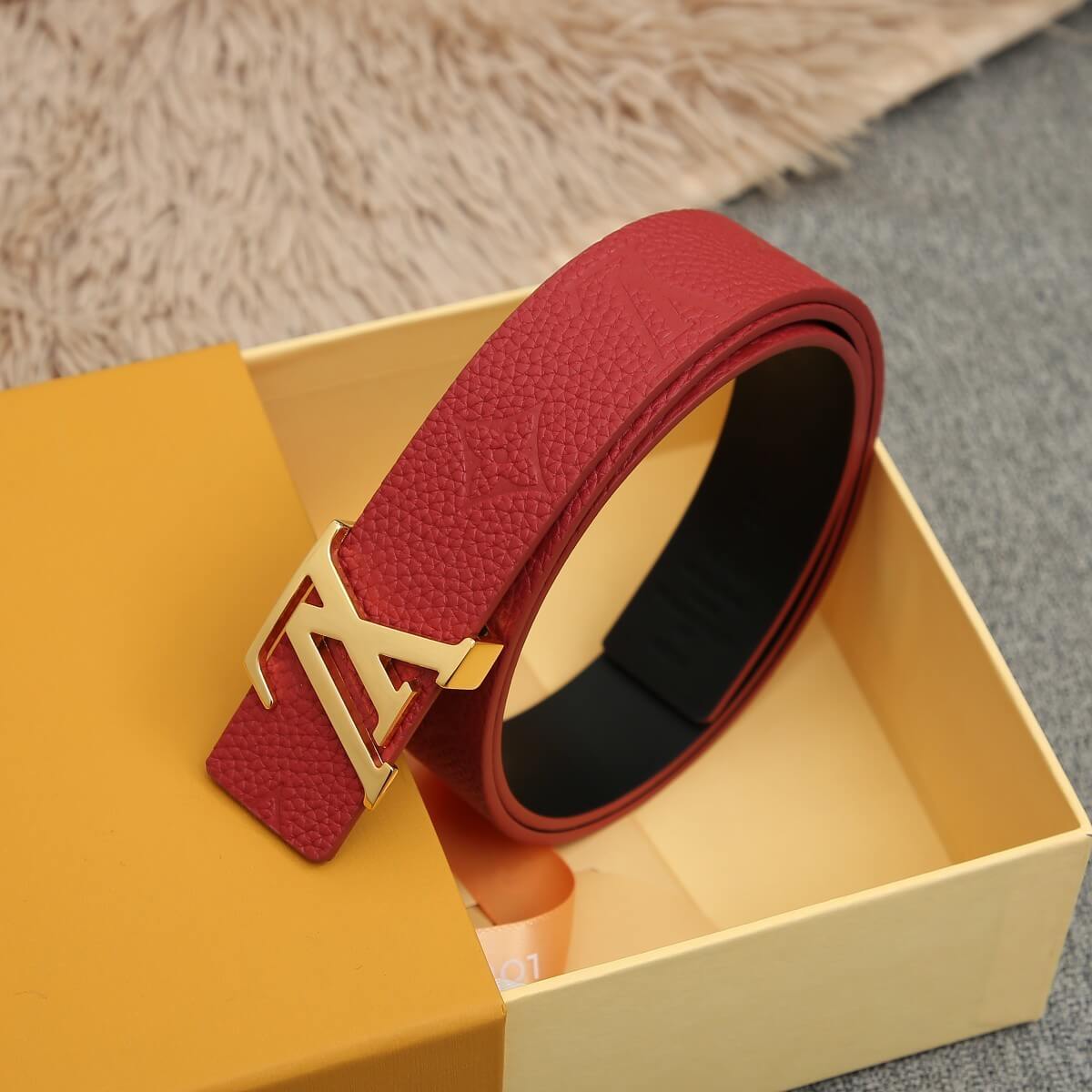 Louis Vuitton LV Initiales 30mm Reversible Monogram Empreinte Leather Belt Red with Gold Buckle - Image 2