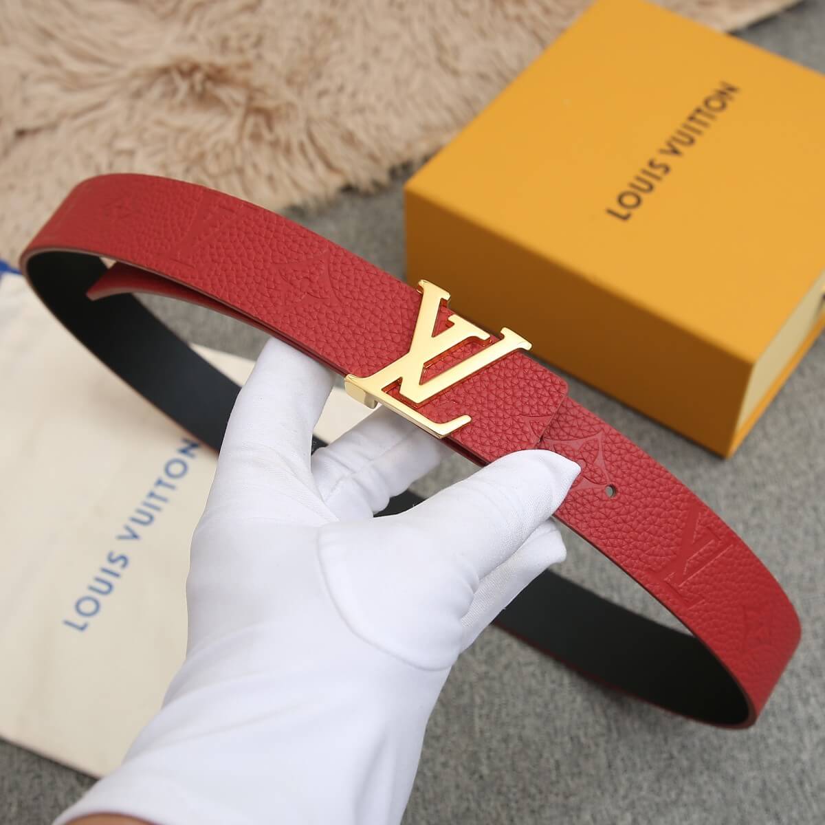 Louis Vuitton LV Initiales 30mm Reversible Monogram Empreinte Leather Belt Red with Gold Buckle
