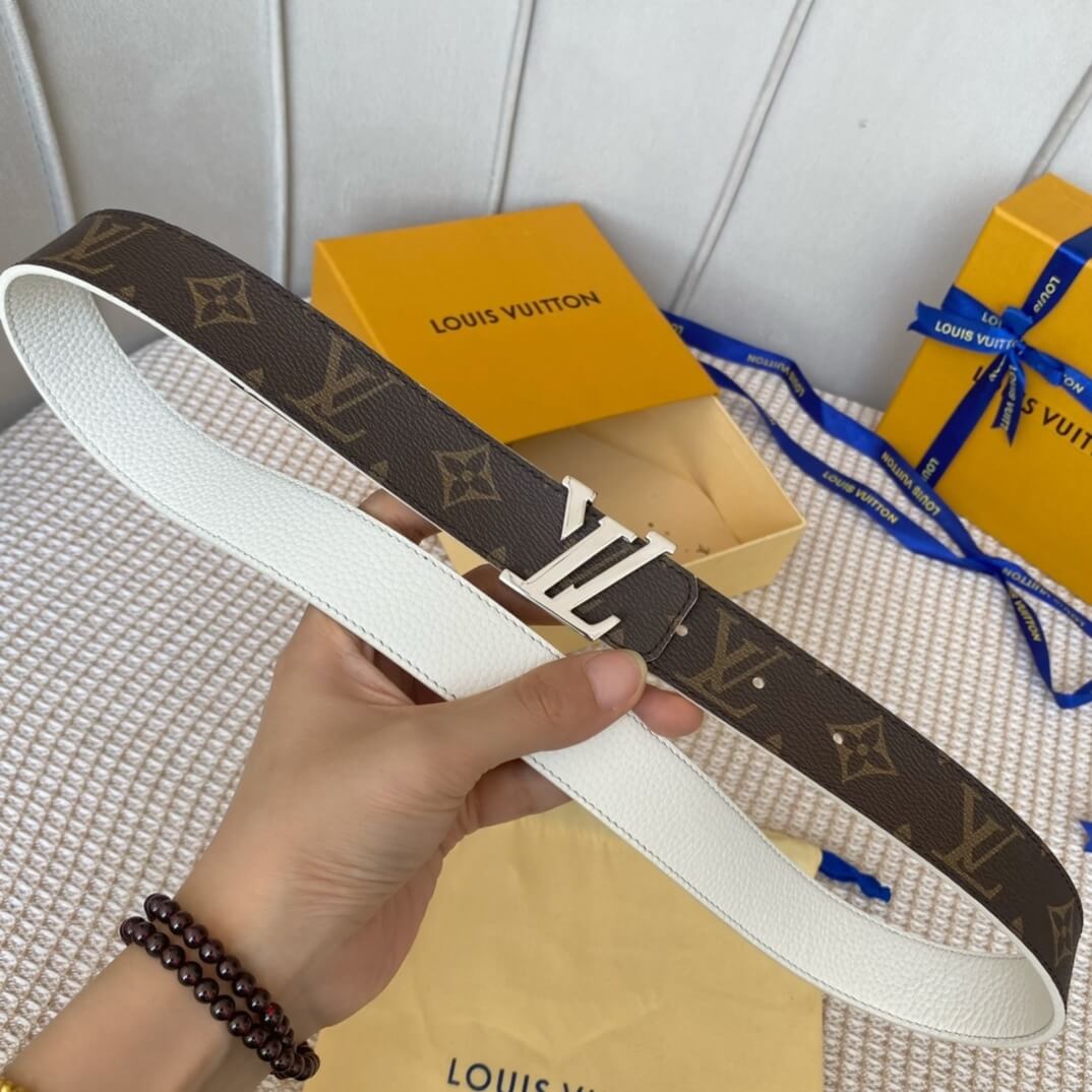Louis Vuitton LV Optic 30mm Reversible Monogram Canvas Belt Brown White with Silver Buckle