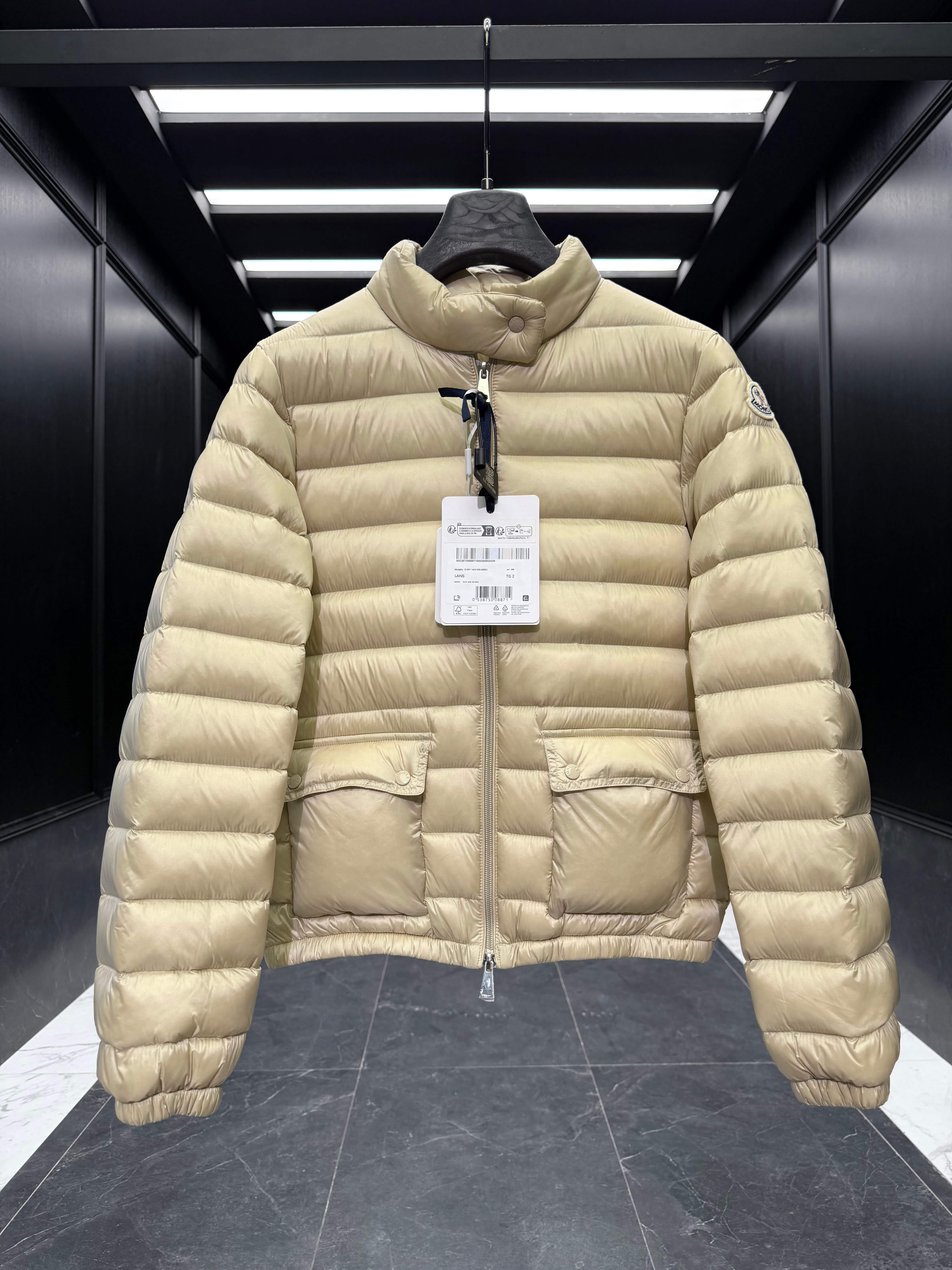 Moncler Lans Packable Short Down Jacket in Light Beige
