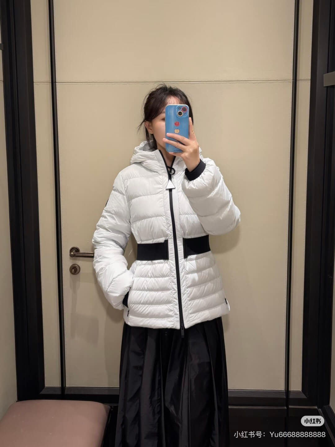 Moncler Women's Belted Hooded Short Down Puffer Jacket in White